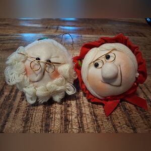 Vtg 1983 Gift Co Mr. And Mrs. Claus Face Ornaments